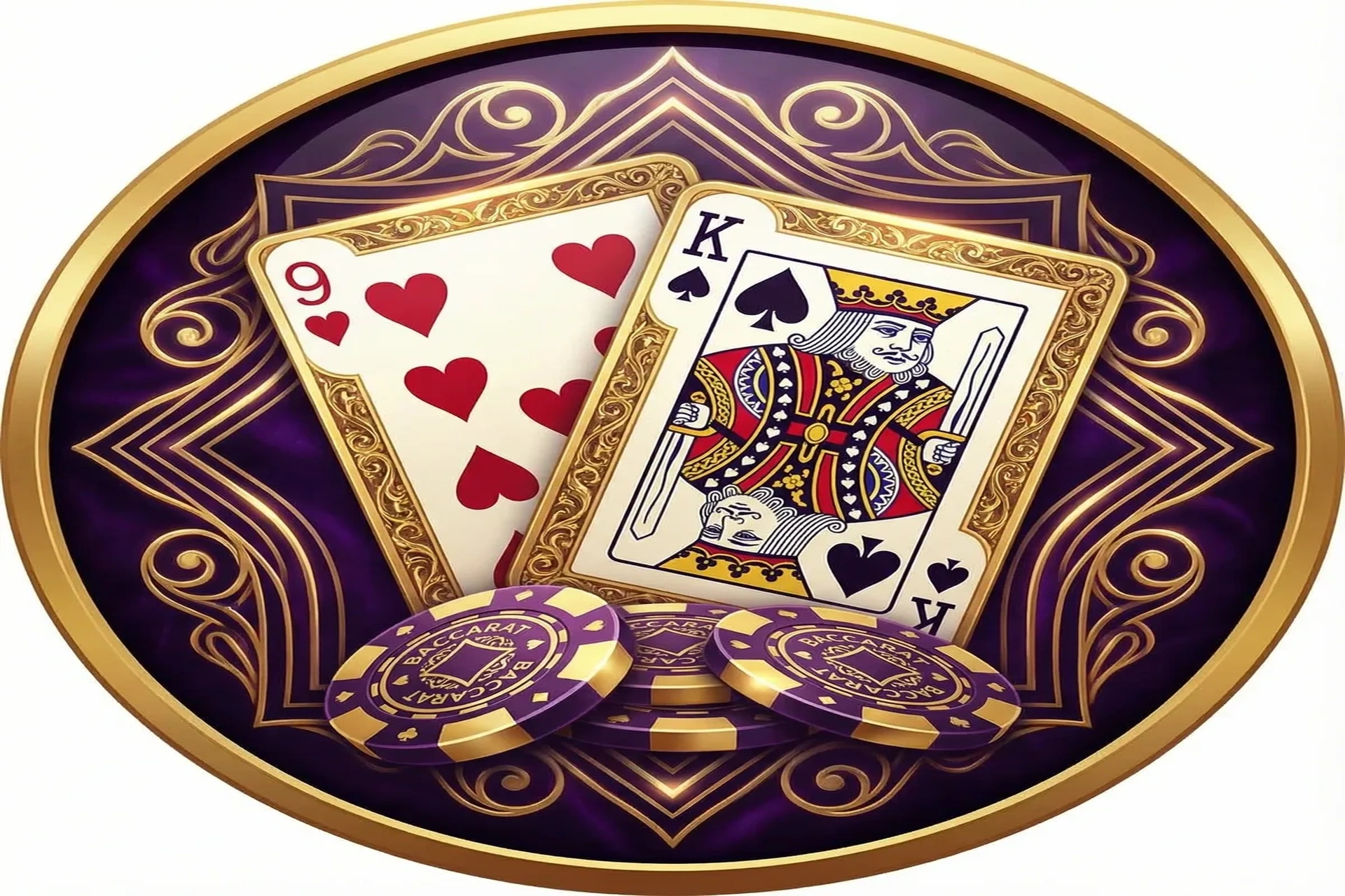 Cartas de bacará con fichas de casino elegantes