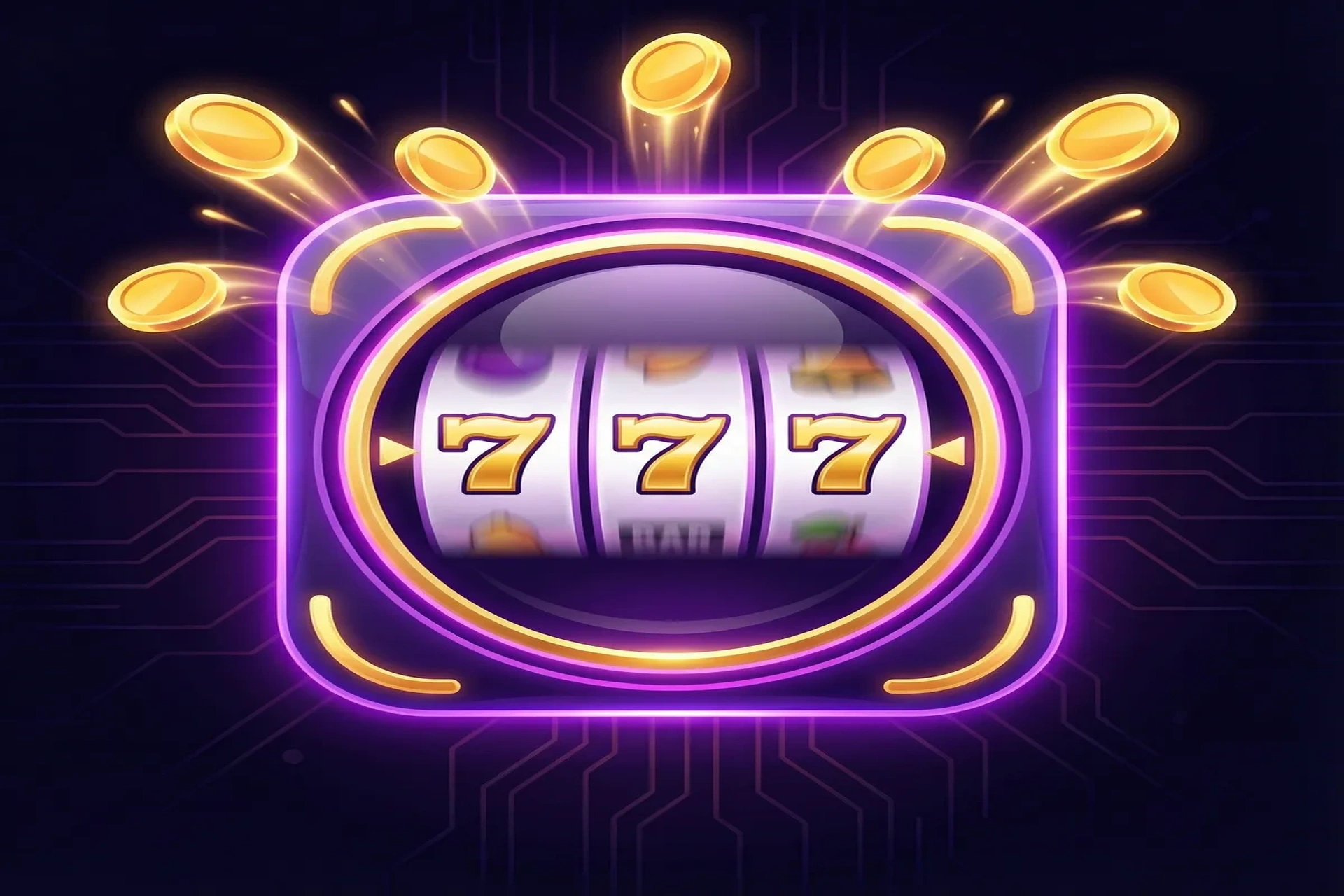 Tragamonedas con símbolos 777 y monedas doradas